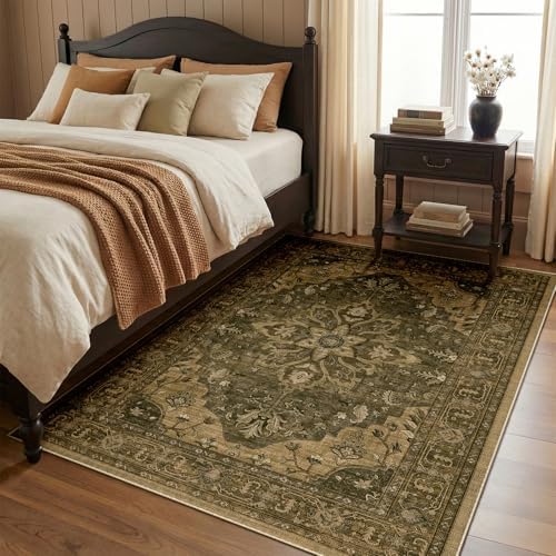 RELEANY Washable Area Rug, 4'x5', Brown/Dark Brown by RELEANY