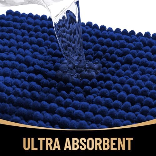 OLANLY Thick Chenille Bathroom Runner Rugs 47x17, Absorbent Bath Mat, Navy - Image 3