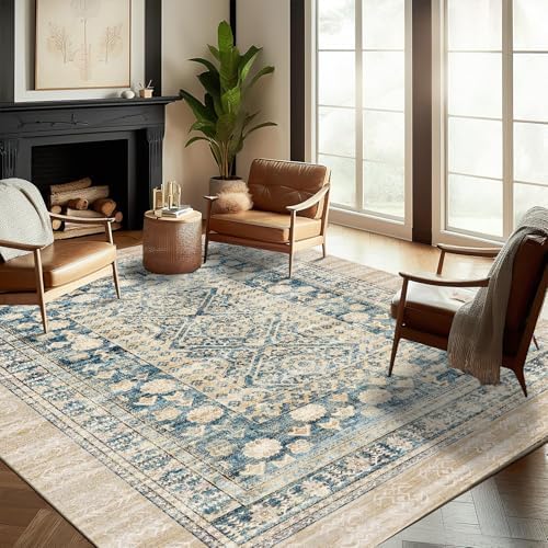 CHAMPLANT Washable Area Rug 9'x12' Retro Boho Design Non-Shedding Easy Care Ideal for High Traffic Areas in Living Room Bedroom Office Coffee Table Kitchen Large Carpet by CHAMPLANT