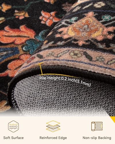 RELEANY Washable Area Rug, Runner 3'x6', Black/Colorful - Image 4
