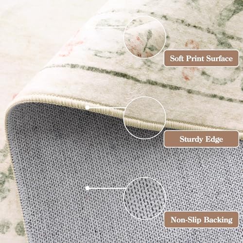 Wonnitar Floral Bow Print Washable 8x10 Rug, Beige Rugs for Living Room, Boho Non Slip Ultra-Thin Soft Neutral Carpet for Nursey Kids Room Dorm Living Room, Beige - Image 5