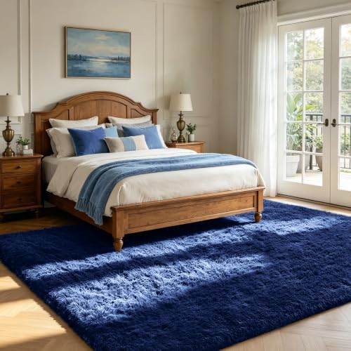 Shag Area Rugs for Bedroom Living Room,6X9 Ultra Soft Fluffy Area Rugs for Dorm,Indoor Carpet Plush Rugs for Living Room Home Decor,Navy Blue - Image 3