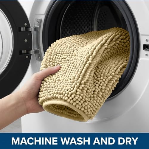 Bathroom Rugs Sets 2 Piece,Super Absorbent Chenille Bath Mats and U-Shaped Toilet Rug,Strong PVC Non Slip Backing,Microfiber Washable Dry Quickly Bath Mats for Bathroom(20"x32"+20"x20"U, Camel) - Image 6