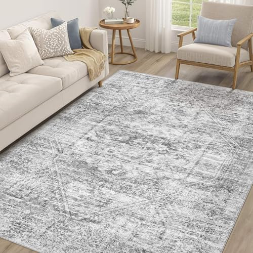 6x9 Area Rug for Living Room, Washable, Traditional, Distressed Grey by COTILED