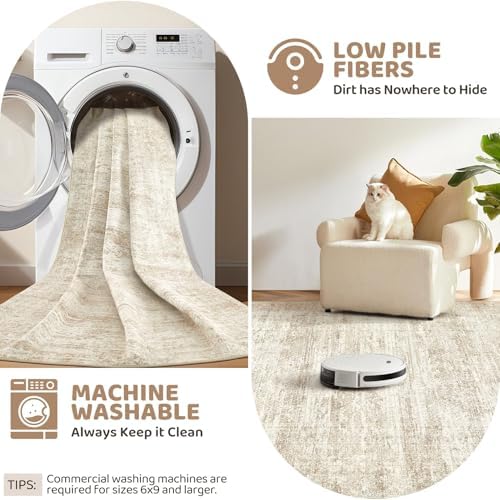 UERMEI 10x14 Washable Area Rug - Neutral Modern Abstract Living Room Rugs, Non-Slip Soft Large Indoor Floor Carpet for Bedroom Home Office & Under Dining Table Decor, Beige/Brown - Image 4