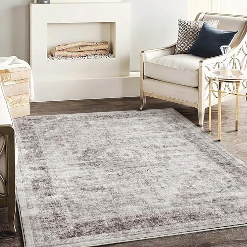 CHAMPLANT Area Rug 5'x7' Washable Rug Floral red Vintage Traditional Floor Cover Thin Retro Kitchen Indoor Distressed Non Slip Carpet for Living Room Bedroom Dining Room by CHAMPLANT