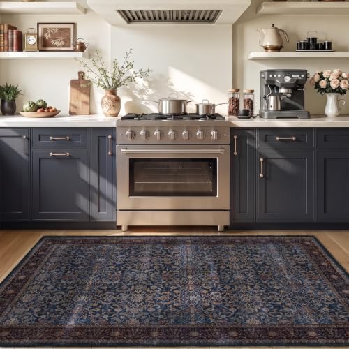 Washable Small Area Rug 3'x4' Entryway, Vintage Old Money, Dark Blue - Image 5