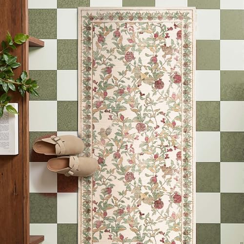 jinchan 2x6 Runner Rug Floral Vintage Washable Area Rug, Red/Green - Image 2