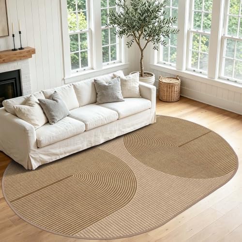Easy Jute Rug for Pet Home: 6x9 Oval Outdoor Rugs - Geometric Arch Pattern by Arvenchy