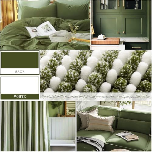 BSICPRO Bathroom Rugs Sets 2 Piece, Non Slip Striped Bath Mats, Sage - Image 3