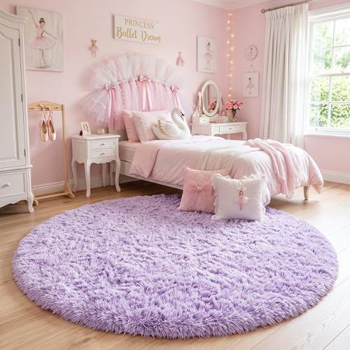 Amdrebio Light Purple Lavender Large Round Rug 8Ft for Living Room Bedroom - Image 2
