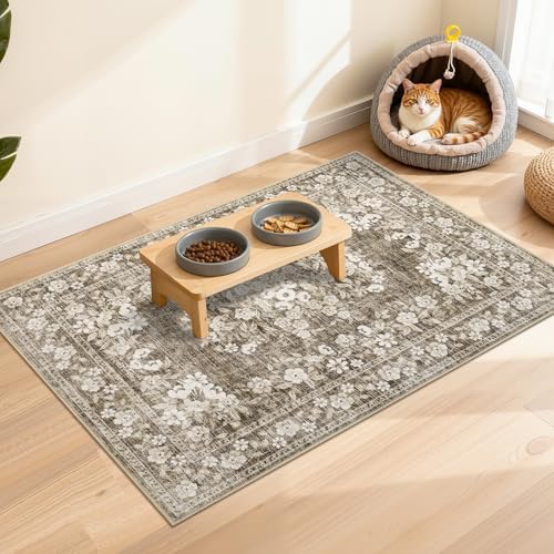 GarveeHome 2x3 Floral Rugs for Bath Vintage Small Mats Botanical Carpets by GarveeHome