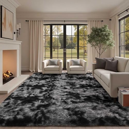 10x14 Ft Extra Large Shag Rugs for Living Room, Ultra Soft Fluffy Furry Area Rugs for Bedroom Indoor Floor, Aesthetic Carpet for Kids Home Decor (Dark Grey) by Cuzwlovita