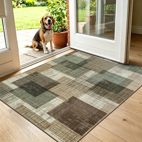 Washable 2x3 Entryway Rug, Throw Rugs with Rubber Backing, Green - Image 3