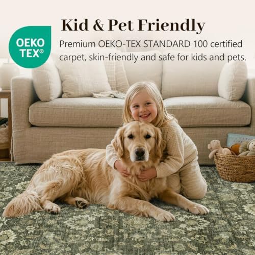 9x12 Ft Extra Large Area Rugs for Living Room, Soft Non-Slip Machine Washable Rug, Vintage Stain Resistant Carpets for Bedroom Nursery Dining Room Home Decor (Green) - Image 6