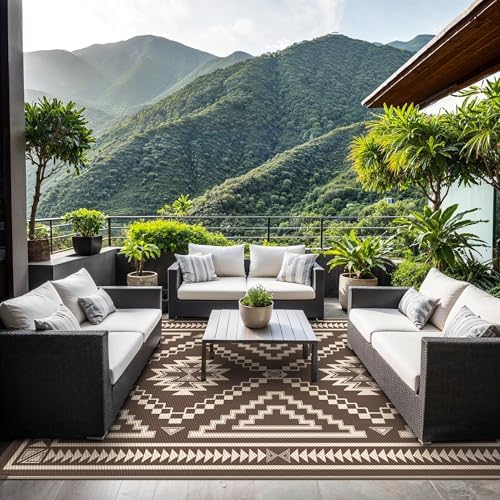 GENIMO Outdoor Rug, Waterproof Plastic Rugs for Patio, 9'x12' Light Beige - Image 3