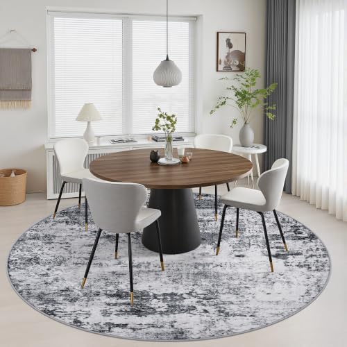 Round Area Rug Living Room: 4 ft Modern Washable Carpet Grey - Image 5