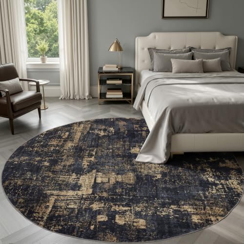 Sasttie 6ft Round Area Rug, Modern Abstract Circle Carpet, Black & Gold by SASTTIE
