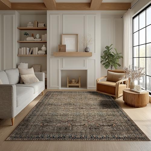 Ruaruarug Washable Area Rug 4×6 for Living Room, Ultra Soft, Vintage Brown by Ruaruarug