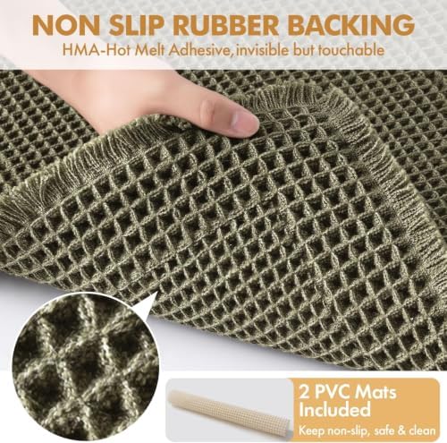 MIULEE Set of 2 Waffle Bathroom Rugs Bordered Bath Mat Green 18x30 Inch - Image 4