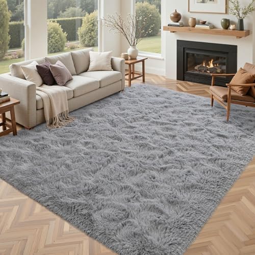 5x7 ft Light Grey Rug for Living Room Fluffy Bedroom Rug Non-Slip Area Rugs Shag Carpet for Nursery Kids Play Room Dorm Office Indoor Modern Plush Carpets Boys by Lo%CC%80utiRootHome