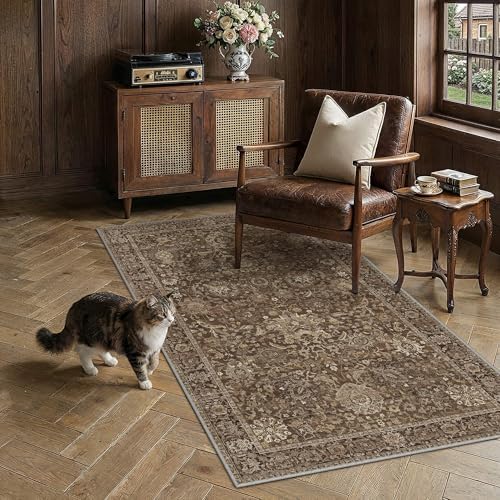 HUGEAR Area Rugs 4x6 Brown Vintage Rug for Living Room - Image 2