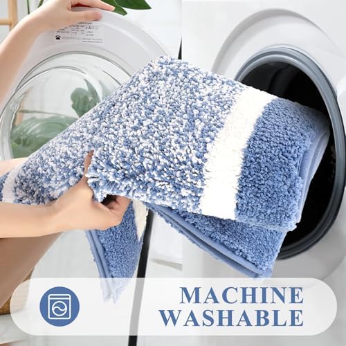 Pauwer 3 Piece Bathroom Rug Set, Non Slip Washable Bath Mat, Blue - Image 6