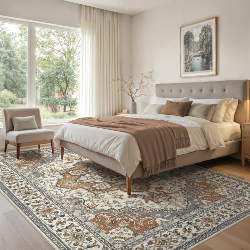EIEIHOUSE 7x9 Area Rug Washable Vintage Rugs for Living Room Caramel Gray - Image 2