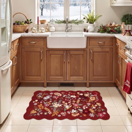 Christmas Red Floral Area Rug: 24" x 36" Small Washable Kitchen Runner Red - Image 3