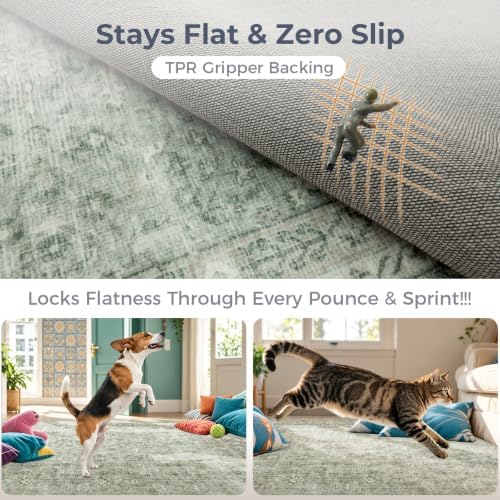 OPPODREAM Vintage Light Green Area Rugs 3x5, Washable Rug for Living Room - Image 5