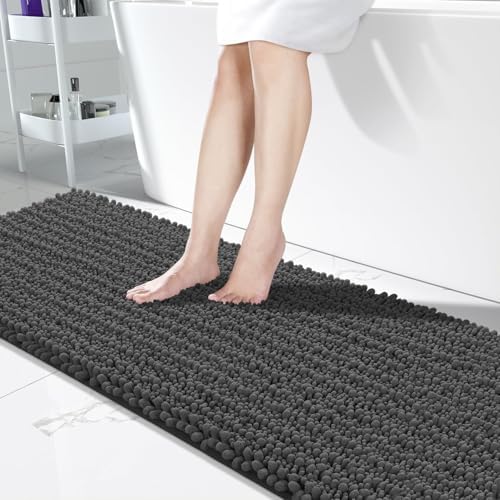 Yimobra Bathroom Runner Rug 70x24 Inch - Extra Long Non Slip Chenille Bath Mat, Soft & Absorbent, Machine Washable Shaggy Hallway Carpet for Vanity Tub Shower, Dark Gray Home Decor Accessories by Yimobra
