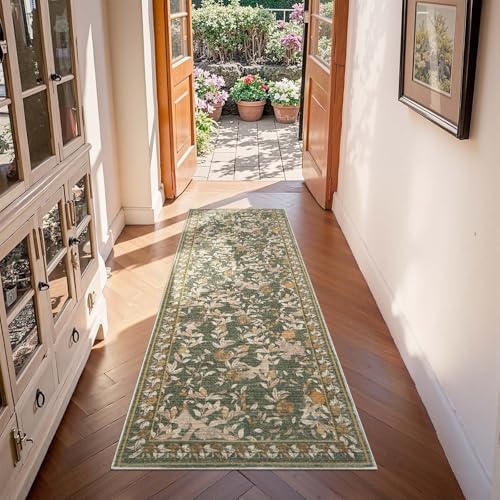 jinchan 2x6 Runner Rug Floral Vintage Washable Area Rug, Green - Image 4