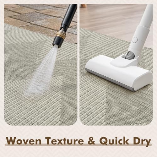 MontVoo-3x5 Outdoor Rug Porch Entryway Rug-Polypropylene Indoor Outdoor Rugs for Entryway Kitchen Balcony Patio, Textured Weave, Durable, Fade-Resistant, Non-Shedding, Boho Geometric Neutral Grey - Image 5