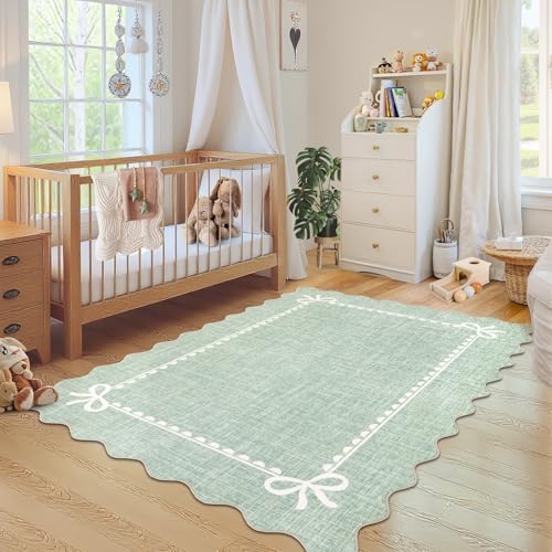 GarveeHome Scalloped Bow Rug 4x6 Washable Rugs for Living Room, Sage Green - Image 3