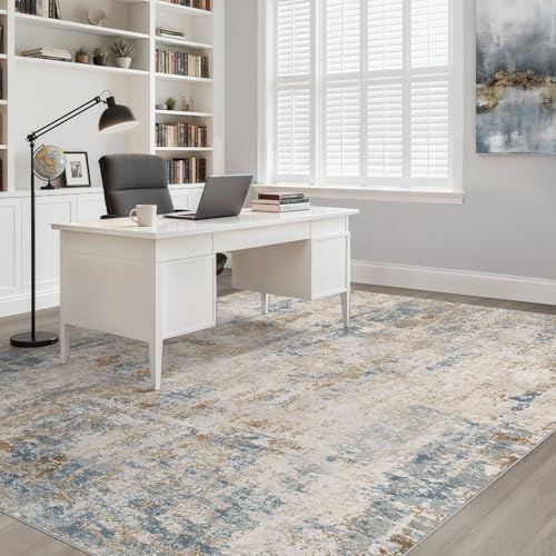 LOONGRUG 7x10 Area Rug Washable Neutral Modern Living Room Rug Blue Brown - Image 7