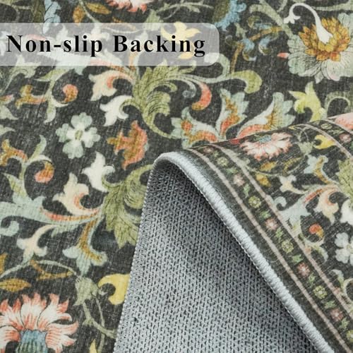 3x6 Washable Hallway Area Rugs: Vintage Floral Entryway Kitchen Runner Rug Ultra Soft Anti-Slip Beside Carpet Indoor Farmhouse Floor Mat for Bathroom Living Room Bedroom Durable Doormat(3x6,Green) - Image 3