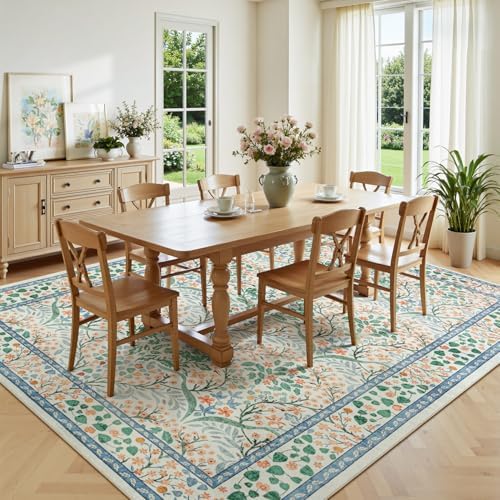 Lofus 8x10 Floral Living Room Rug, Washable Large Area Rugs White Green - Image 4