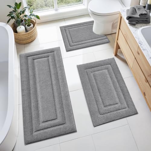 HOMEIDEAS Grey Bathroom Rugs Set of 3, Non Slip Bath Runners by HOMEIDEAS