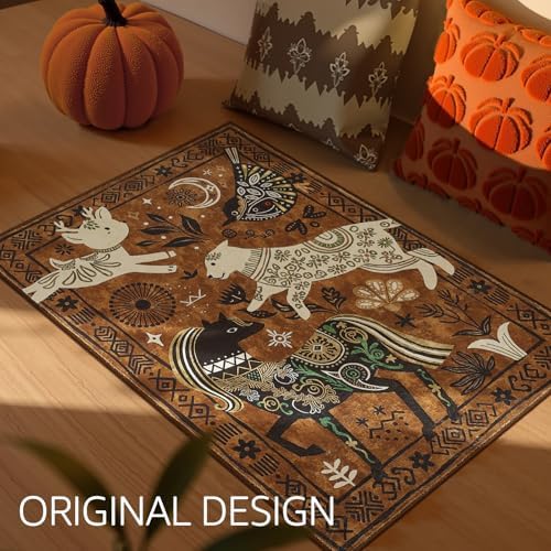 jinchan 2x3 Cute Area Rug Kids Washable Fun Rug Earthy Brown Starlit Boho - Image 2