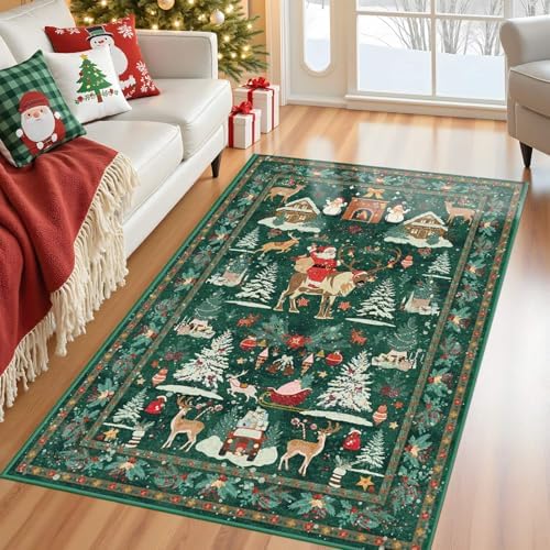 Rugxara Christmas Rug 4x6 Area Rugs for Living Room Bedroom, Green - Image 2