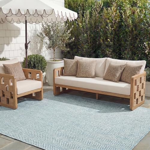 SAFAVIEH Outdoor Area Rug 8x11 - Courtyard Collection - Large, Coastal Design, Aqua & Grey, Durable & Easy Cleaning, Ideal for Patio, Entryway, Mudroom, Backyard (CY8022-37121) by Unknown