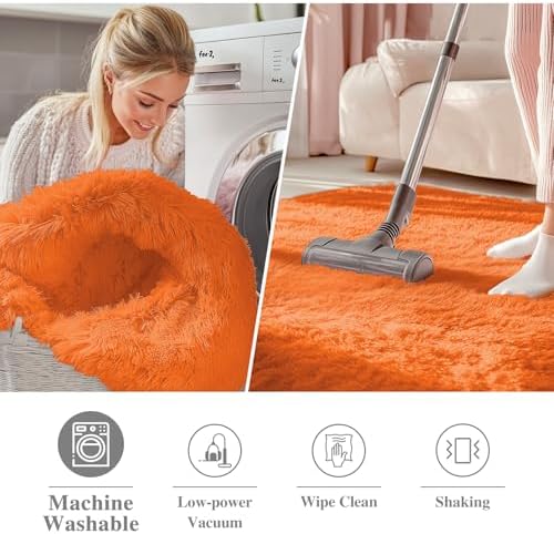 OLANLY Orange Round Rugs for Bedroom - Machine Washable, 2 ft Circle Area Rugs for Living Room, Soft and Fluffy Shaggy Carpet for Teen Girl and Boys, Nursery Rooms, Dorms, Home Decor Aesthetic - Image 2