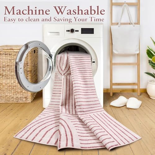 Lahome Abstract Washable 6x9 Area Rugs, Soft Pink Rugs for Bedroom Girls - Image 3