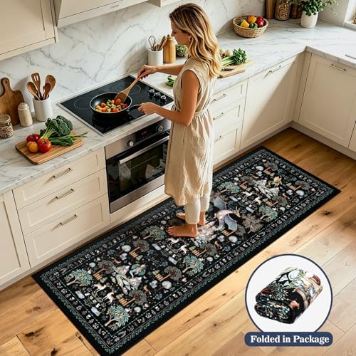 nesrt Fantasy Dragon Runner Rugs for Hallway Entryway 2x6ft Washable, Black Animal Print Kitchen Rug Runners Non Slip, Woodland Forest Floor Carpets for Kid Bedroom Bathroom Decor - Image 2