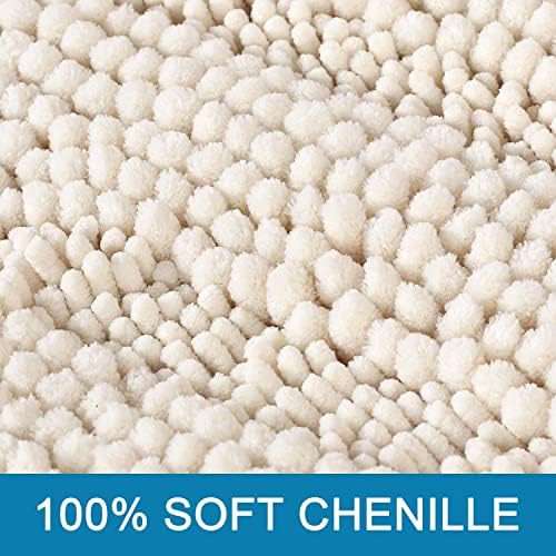 H.VERSAILTEX Bathroom Rugs Bath Rugs for Bathroom Non Slip Bath Mats Extra Thick Chenille Striped Rug 17" x 24" Absorbent Soft Shaggy Washable Dry Fast Bath Mats for Bath Room Floor - Ivory - Image 3