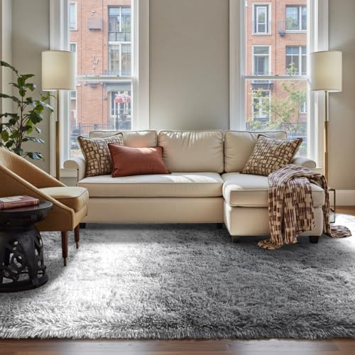 FinRèc Home 5x8 Non-Slip Fluffy Area Rugs for Living Room (Striped Grey) by FinRe%CC%80cHome