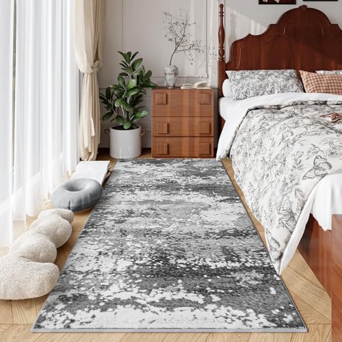 Rug Runners for Hallways Kitchen 2.6x8 Non Slip Washable Grey Entryway Runner Rugs with Rubber Backing 8ft Long Carpet Runner for Laundry Bedroom, Low Pile Stain & Fade Resistant, Abstract Gray - Image 3