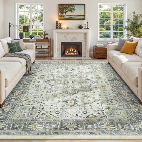 9x12 Area Rugs for Living Room Bedroom, Vintage Washable Rug Taupe by Vibrug