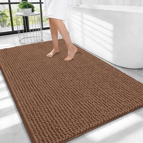 OLANLY Thick Chenille Large Bathroom Rugs 40x32, Absorbent Bath Mat, Mocha by OLANLY