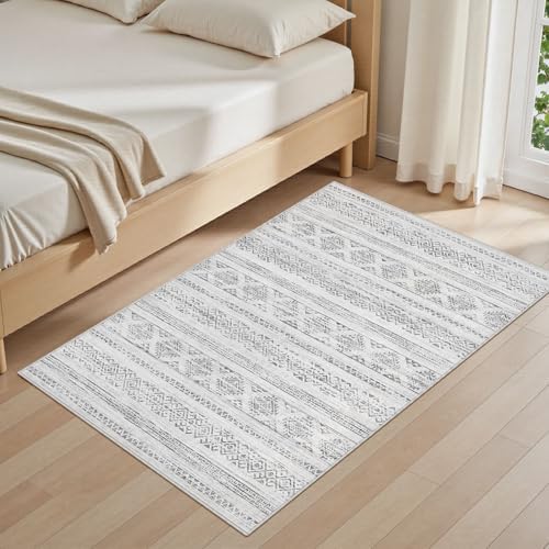 Tortania Area Rug Living Room Rugs - 3x5 Washable Soft Neutral Boho Moroccan Farmhouse Mat Indoor Floor Carpet for Bedroom Under Dining Table Home Office Decor - Ivory Gray - Image 5